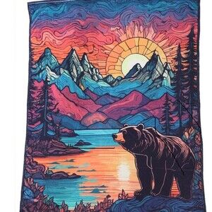 Mountain Lake Cabin Camping Bear OVERSIZED Plush Throw Cozy Cuddle Blanket Gift